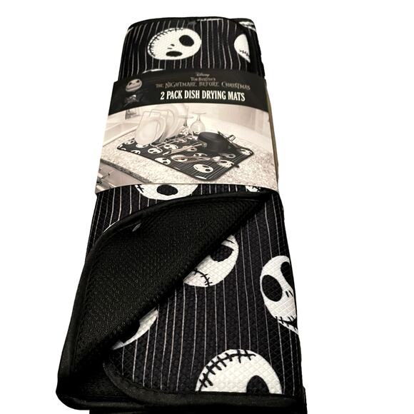 Disney NIGHTMARE BEFORE CHRISTMAS Dish Drying Mats Set of 2 Black & White New - Picture 7 of 16